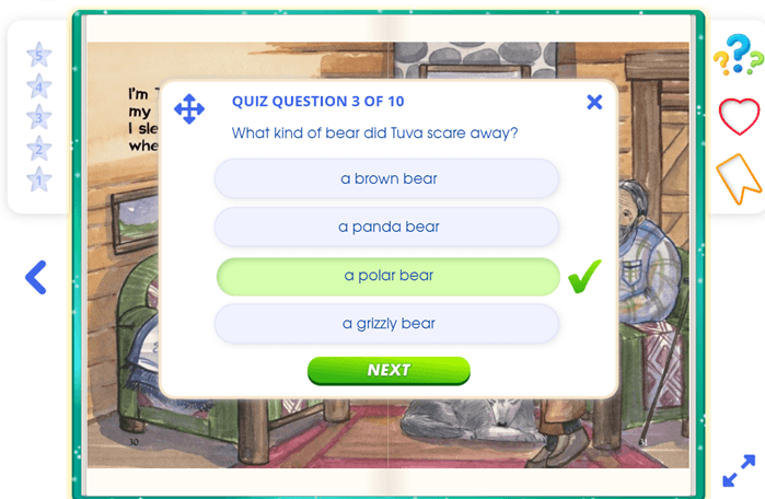 End of book comprehension quiz in Reading Eggs